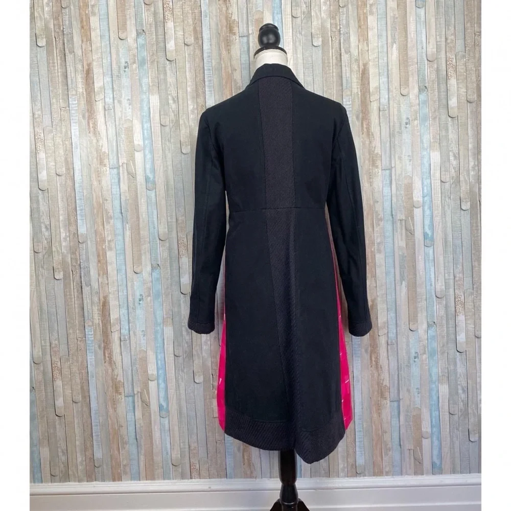 Custo Barcelona 10 Bright Pink Mod Geo Printed Pea Coat Jacket Wool Trim - Picture 5 of 6